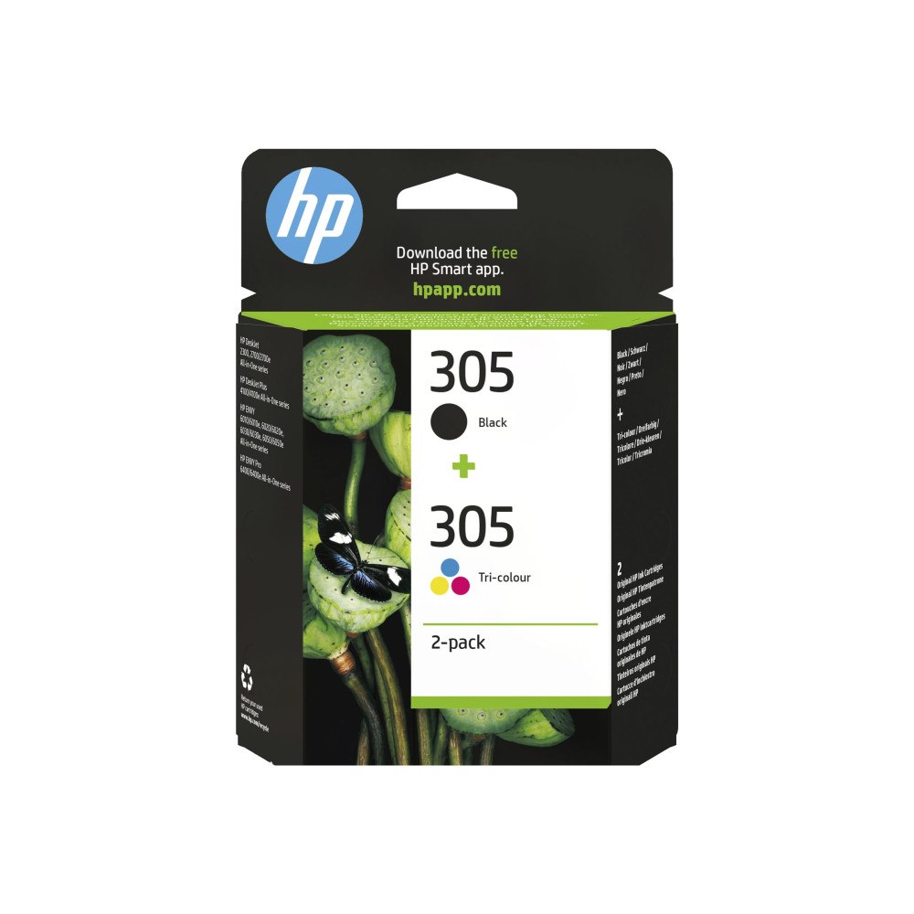 HP HP 305 - 2-pack - svart, färg (cyan, magenta, gul) - original - bläckpatron