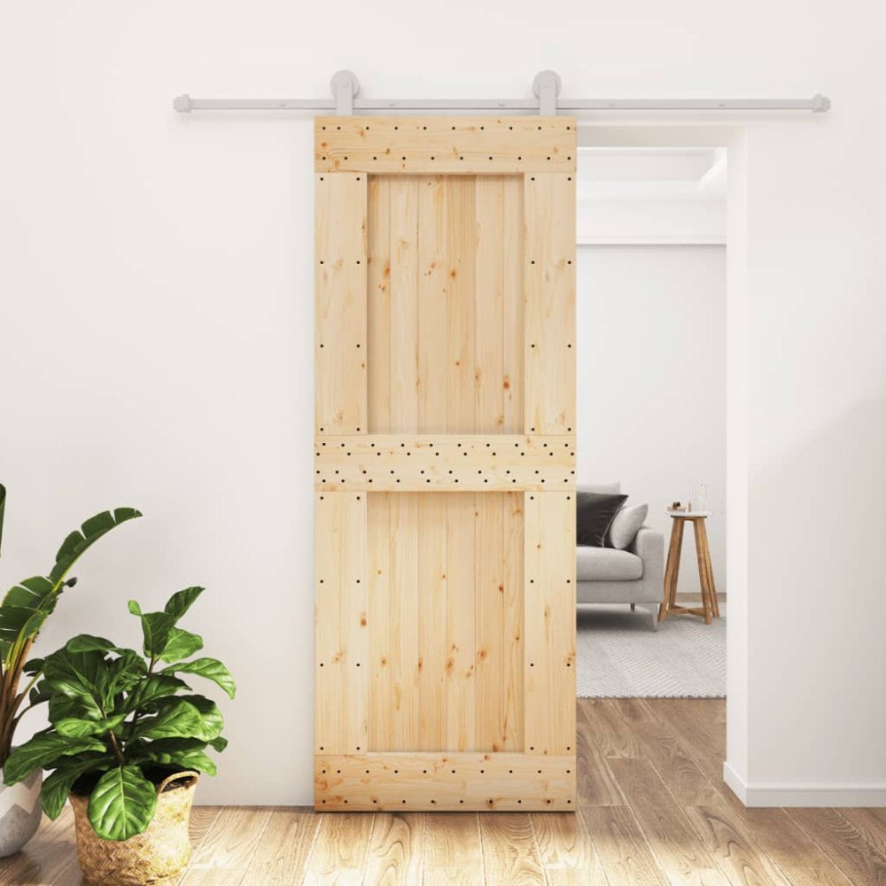 vidaXL Skjutdörr med beslag 80x210 cm massiv furu