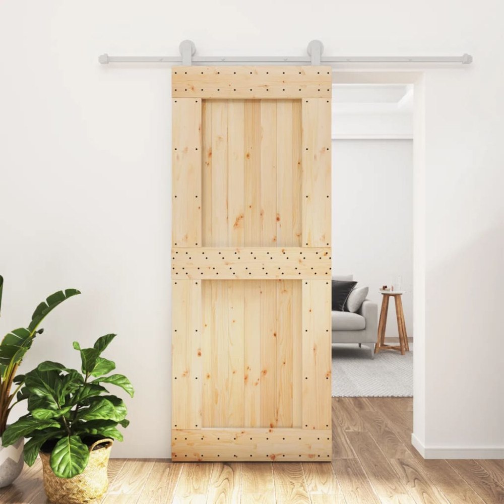 vidaXL Skjutdörr med beslag 85x210 cm massiv furu