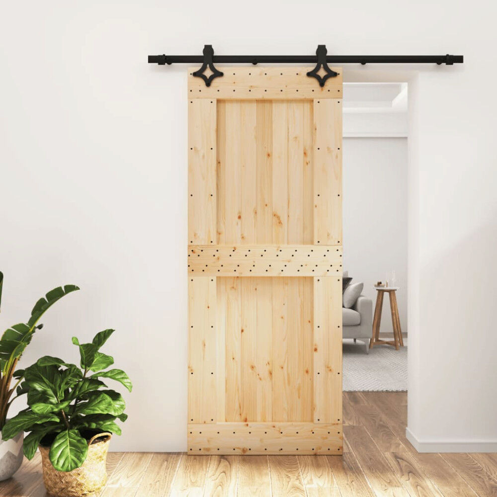 vidaXL Skjutdörr med beslag 85x210 cm massiv furu
