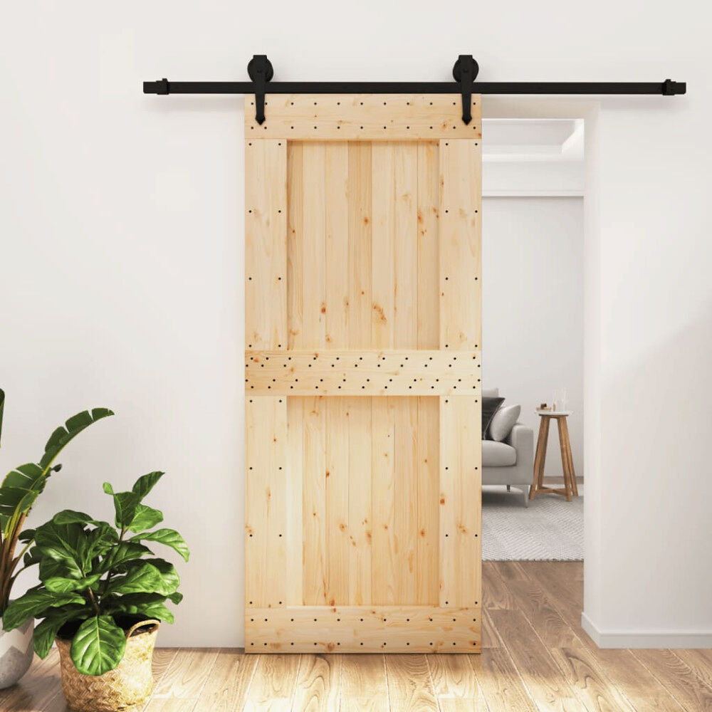 vidaXL Skjutdörr med beslag 90x210 cm massiv furu