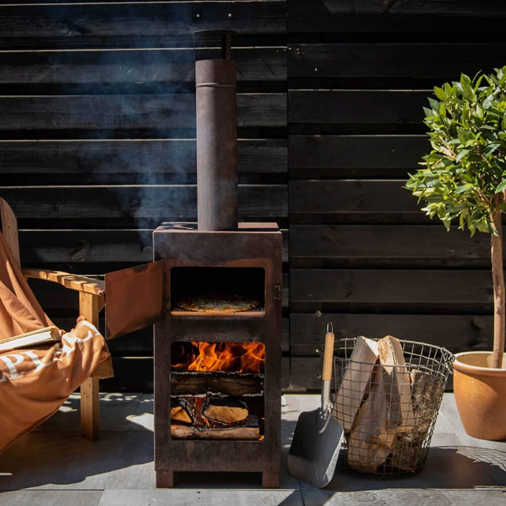 Esschert Design Esschert Design Trädgårdskamin med pizzaugn rost