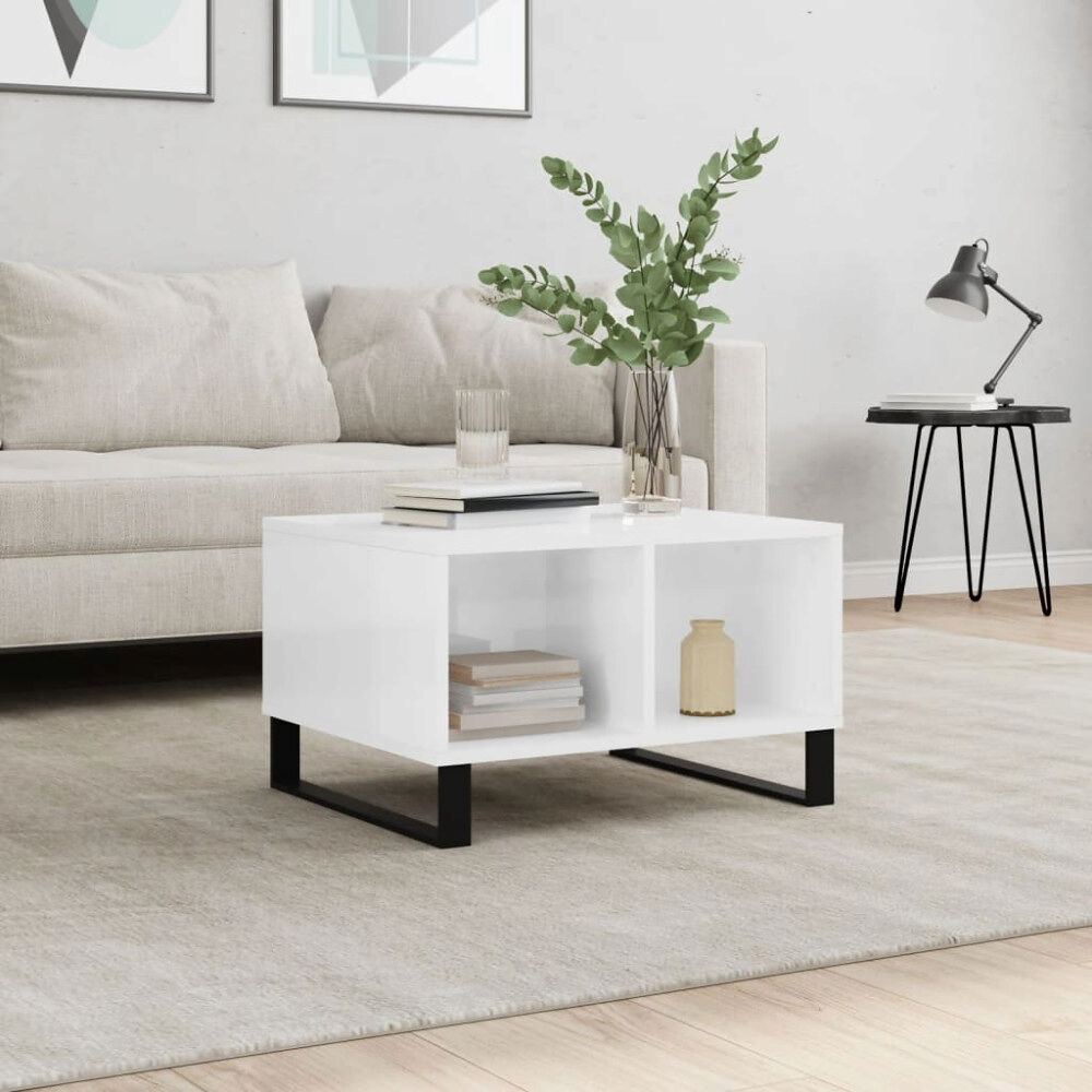 vidaXL Soffbord vit högglans 60x50x36,5 cm konstruerat trä