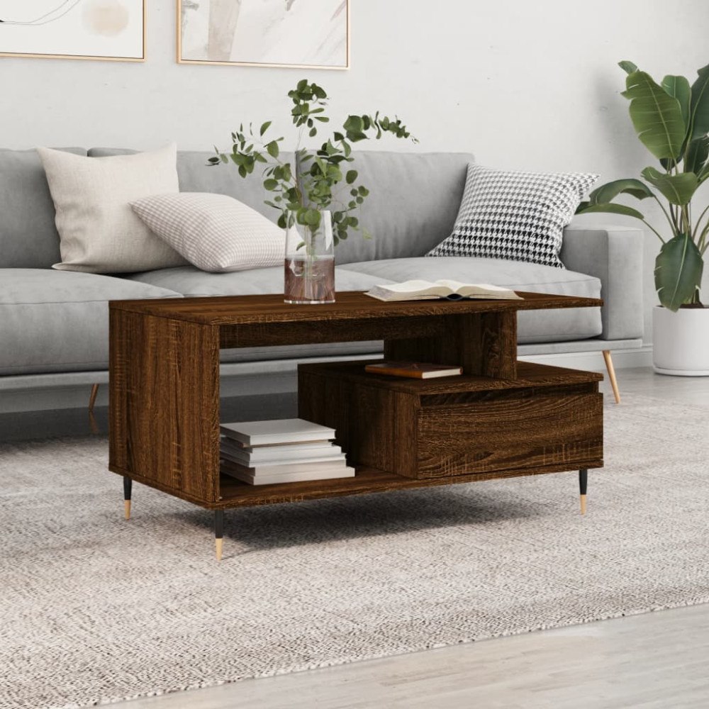 vidaXL Soffbord brun ek 90x49x45 cm konstruerat trä