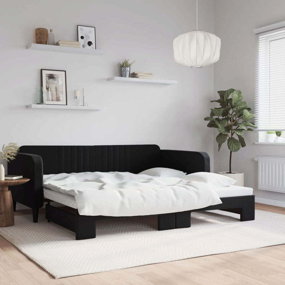 vidaXL Dagbädd utdragbar svart 100x200 cm sammet