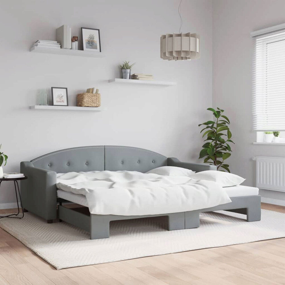 vidaXL Dagbädd utdragbar ljusgrå 90x190 cm tyg