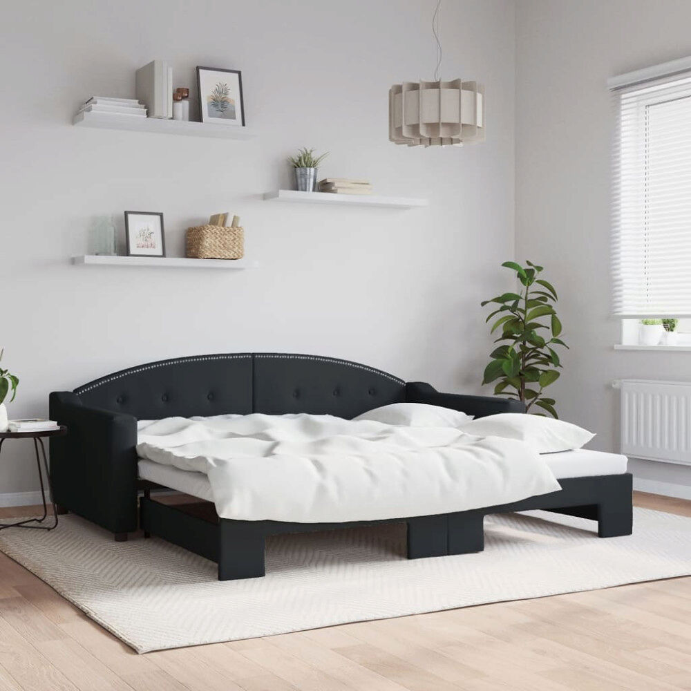 vidaXL Dagbädd utdragbar svart 90x190 cm tyg
