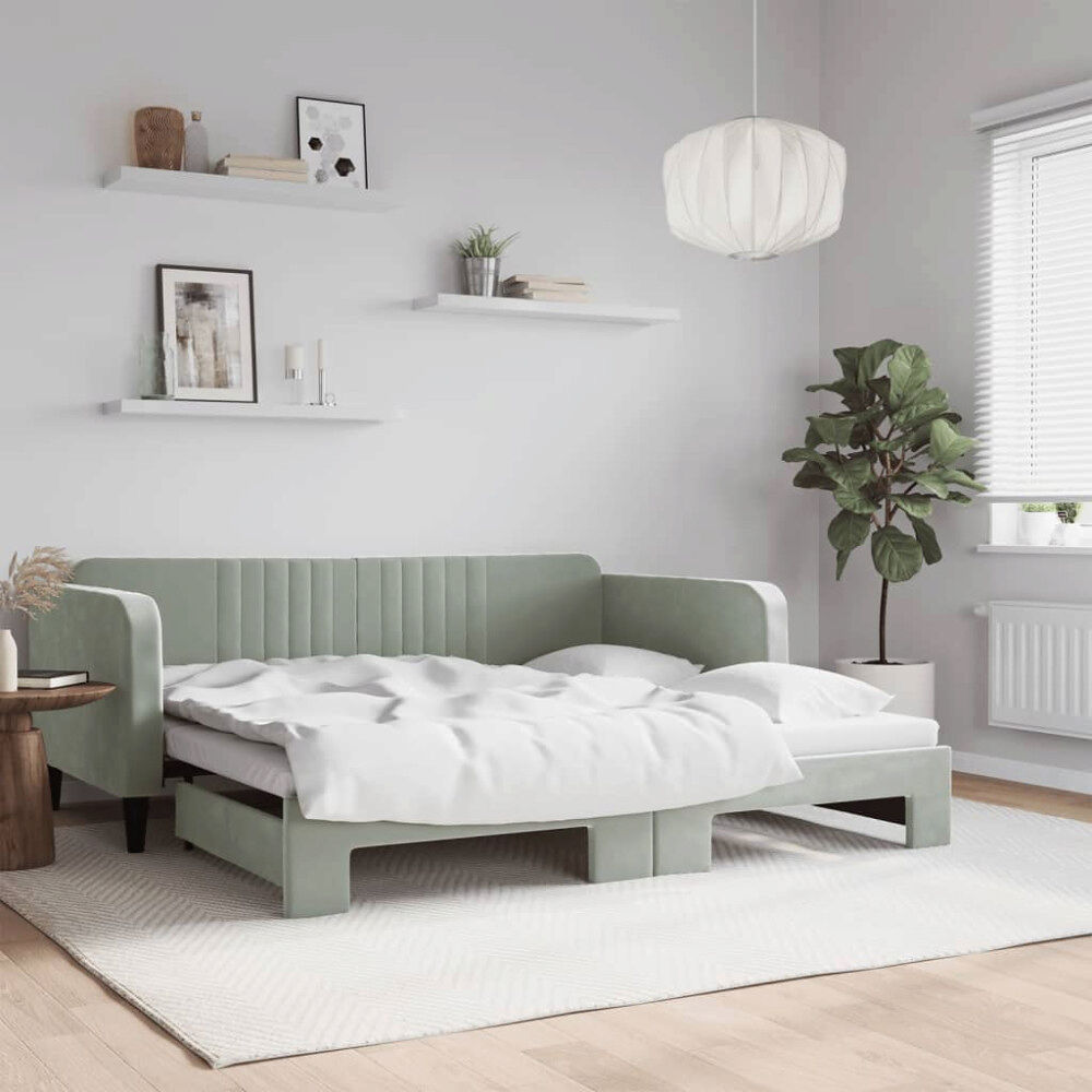 vidaXL Dagbädd utdragbar ljusgrå 90x190 cm sammet