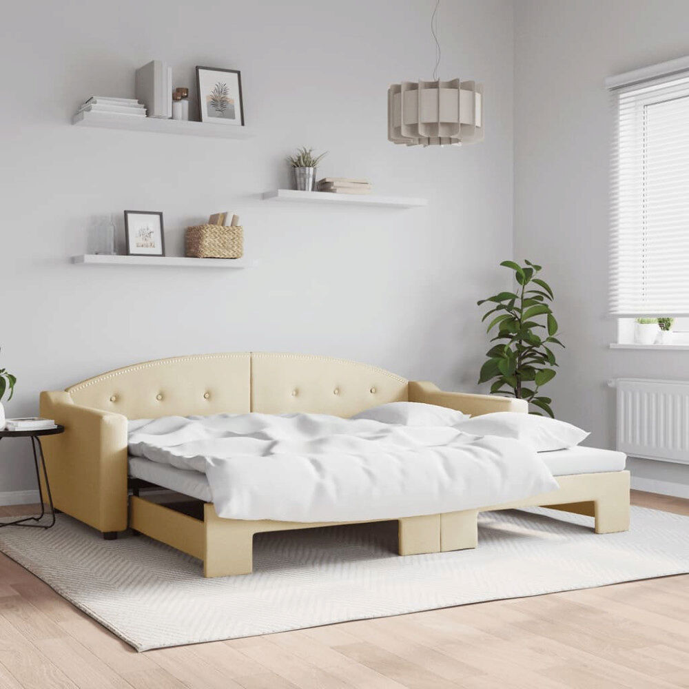 vidaXL Dagbädd utdragbar gräddvit 90x200 cm tyg
