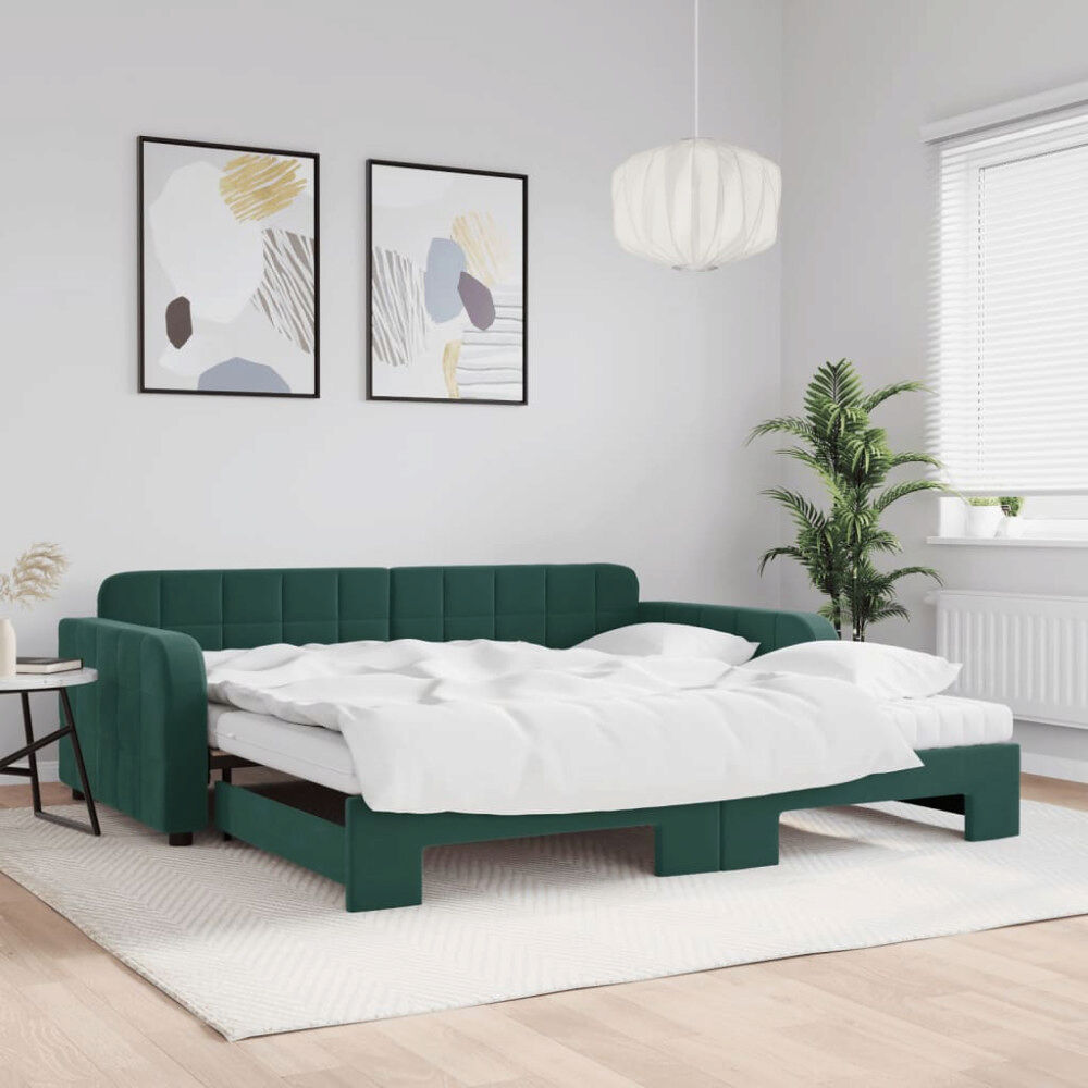 vidaXL Dagbädd utdragbar och madrasser mörkgrön 100x200 cm sammet