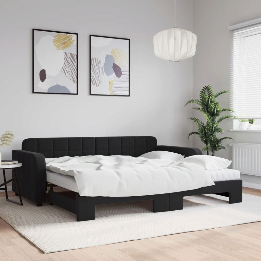 vidaXL Dagbädd utdragbar med madrasser svart 90x190 cm sammet