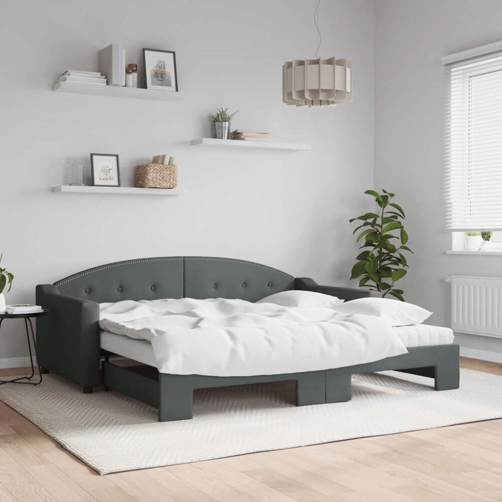 vidaXL Dagbädd med extrabädd och madrasser mörkgrå 90x190 cm tyg