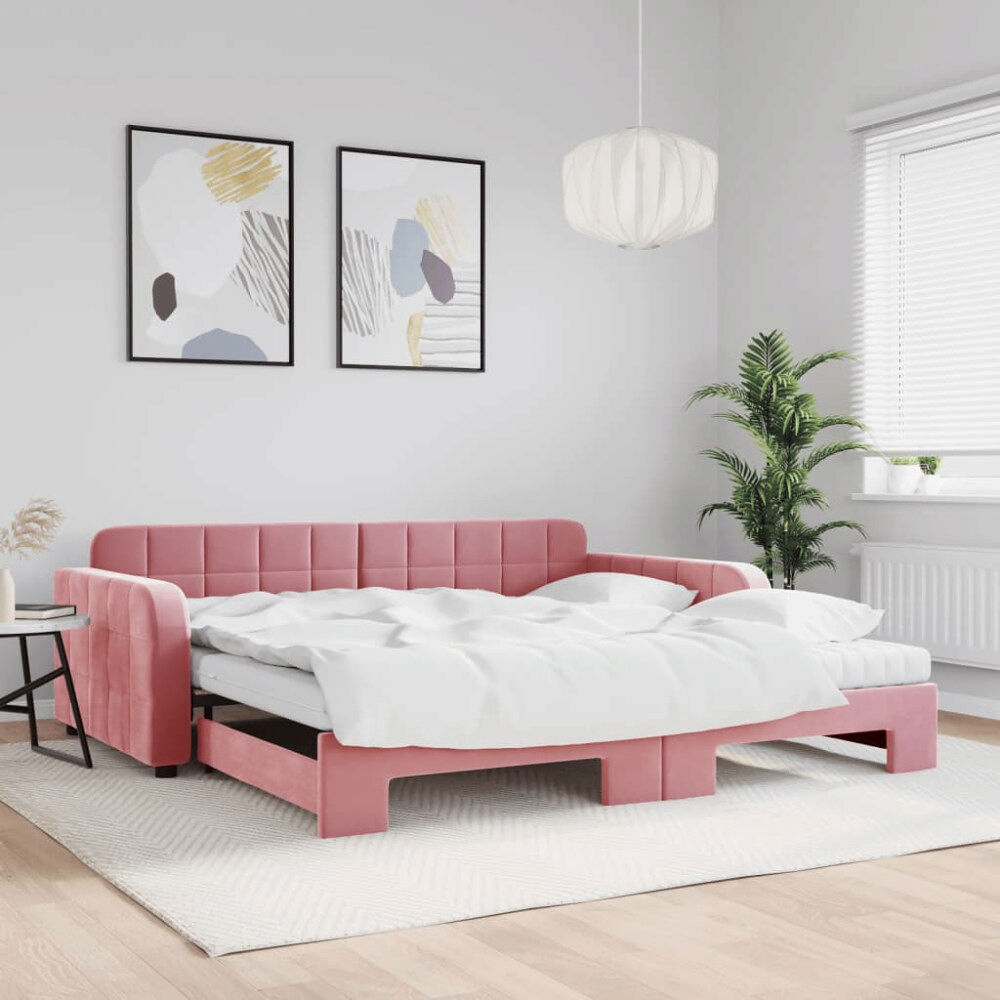 vidaXL Dagbädd utdragbar och madrasser rosa 100x200 cm sammet