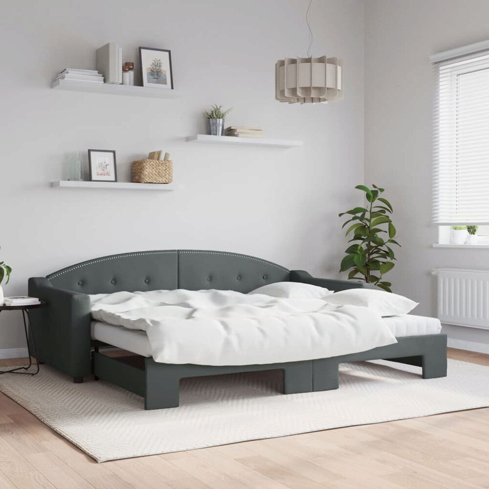 vidaXL Dagbädd utdragbar med madrasser mörkgrå 90x200 cm tyg