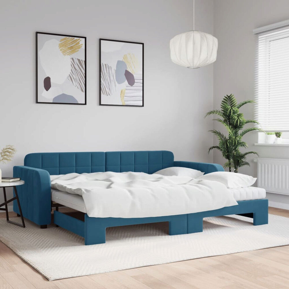 vidaXL Dagbädd utdragbar med madrasser blå 90x200 cm sammet