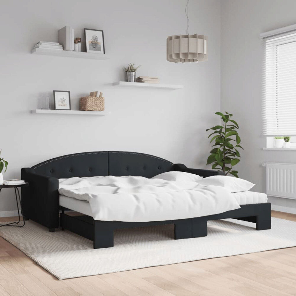 vidaXL Dagbädd med extrabädd och madrasser svart 90x190 cm tyg
