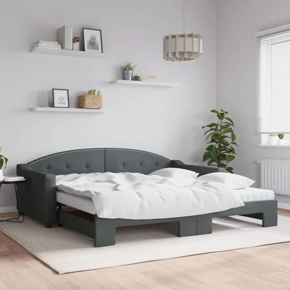 vidaXL Dagbädd med extrabädd och madrasser mörkgrå 100x200 cm tyg