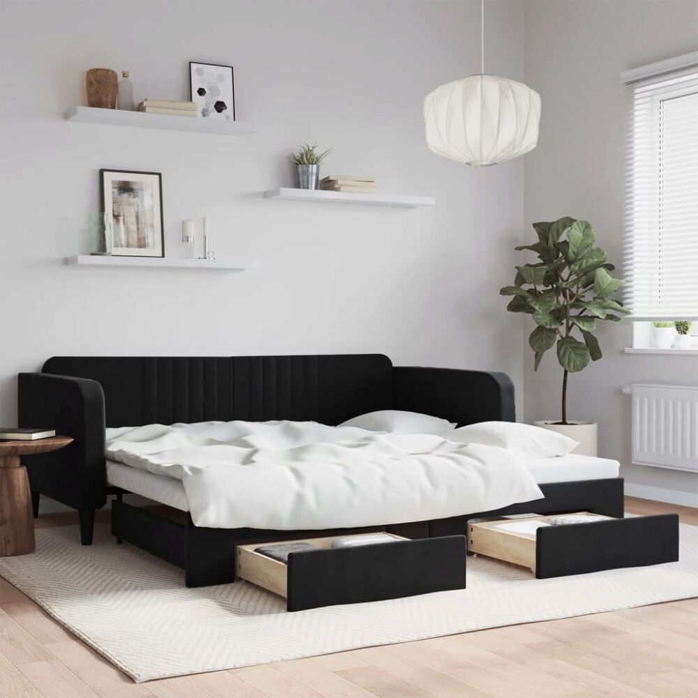 vidaXL Dagbädd utdragbar med lådor svart 100x200 cm sammet