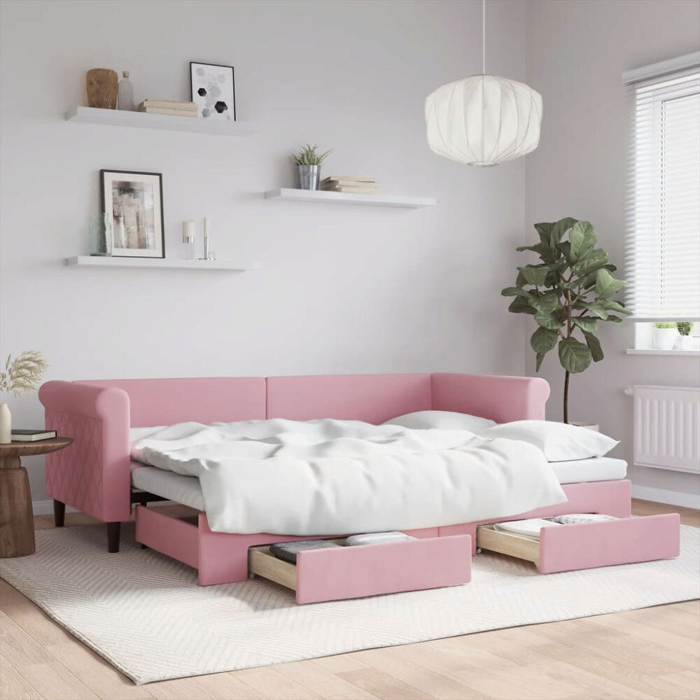 vidaXL Dagbädd utdragbar med lådor rosa 80x200 cm sammet
