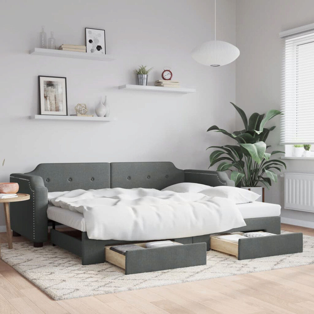 vidaXL Dagbädd utdragbar med lådor mörkgrå 90x190 cm tyg