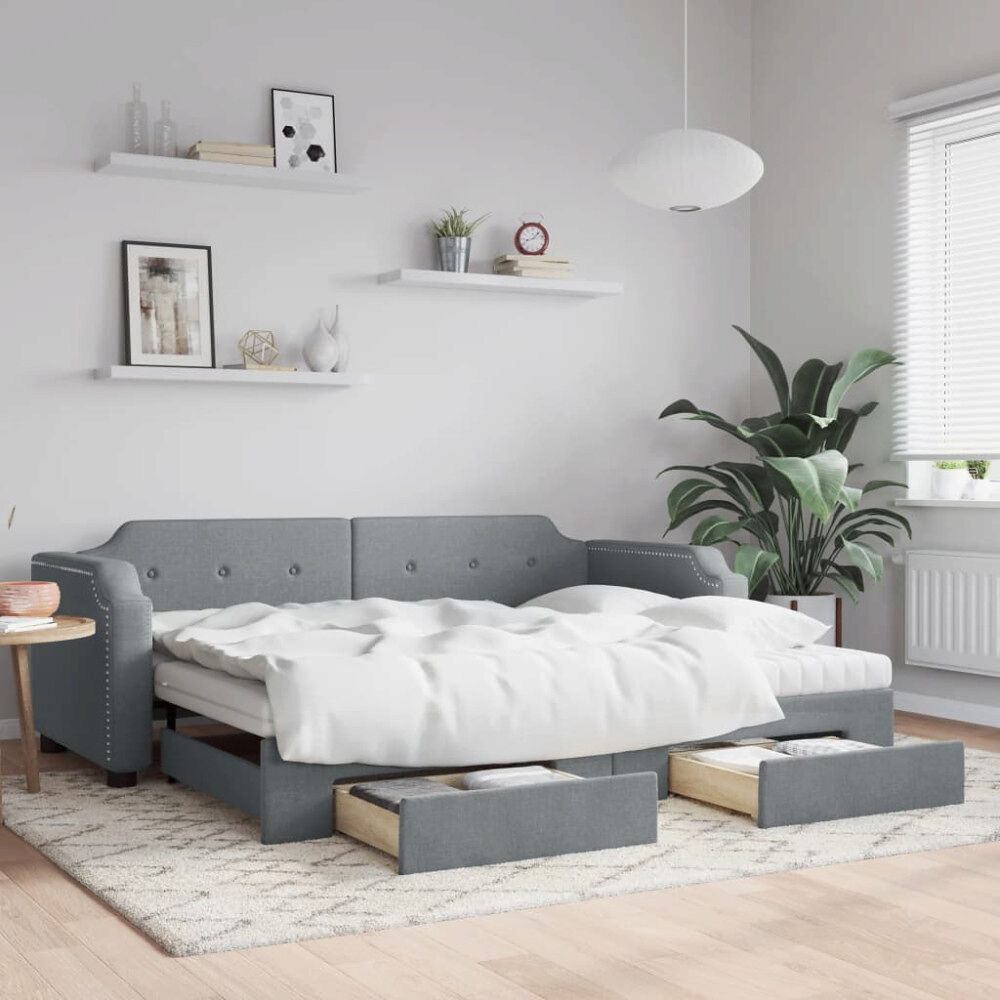 vidaXL Dagbädd utdragbar med lådor ljusgrå 100x200 cm tyg