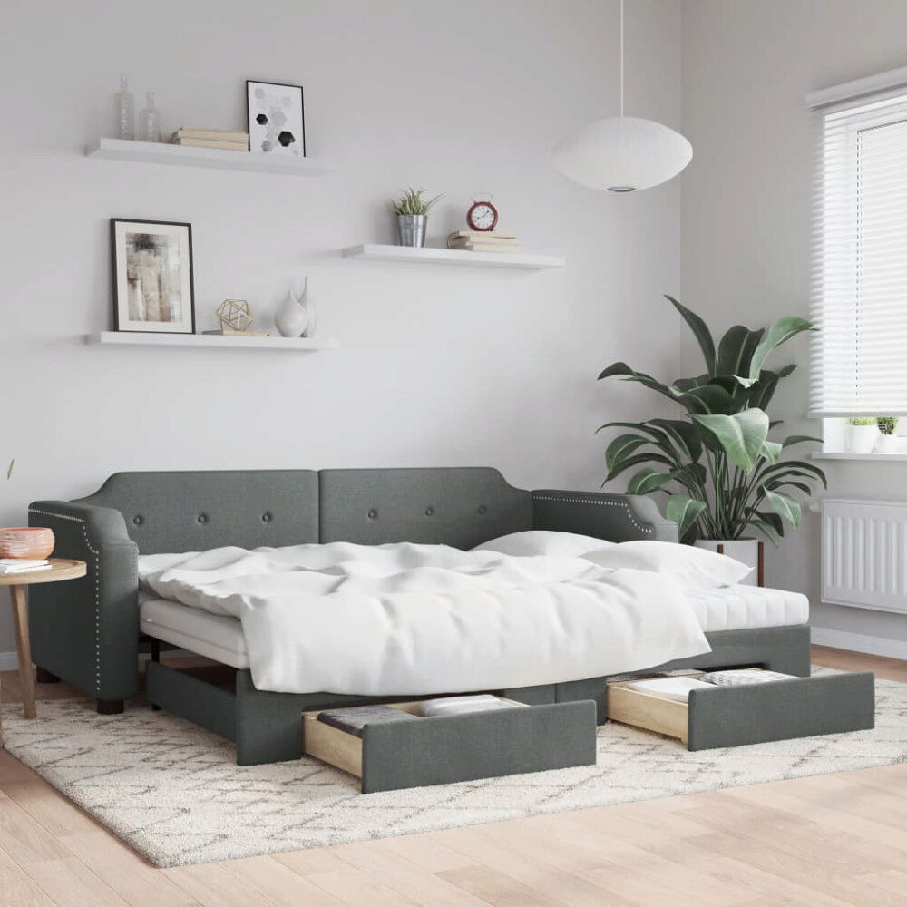 vidaXL Dagbädd utdragbar med lådor mörkgrå 90x190 cm tyg