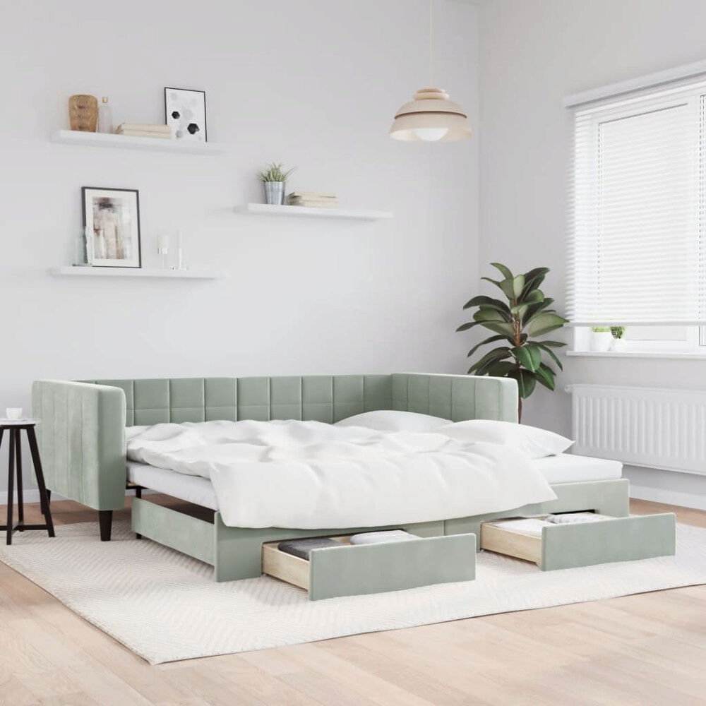 vidaXL Dagbädd utdragbar med lådor ljusgrå 100x200 cm sammet