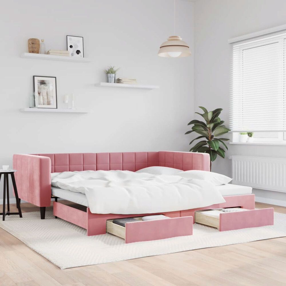 vidaXL Dagbädd utdragbar med lådor rosa 100x200 cm sammet