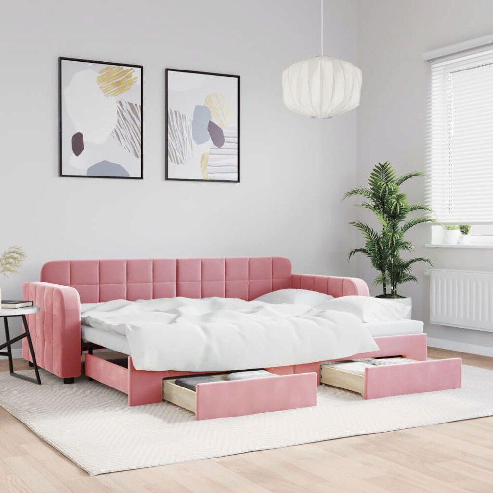 vidaXL Dagbädd utdragbar med lådor rosa 80x200 cm sammet