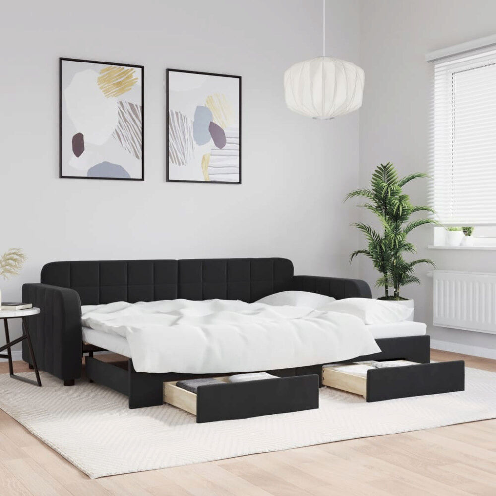 vidaXL Dagbädd utdragbar med lådor svart 80x200 cm sammet