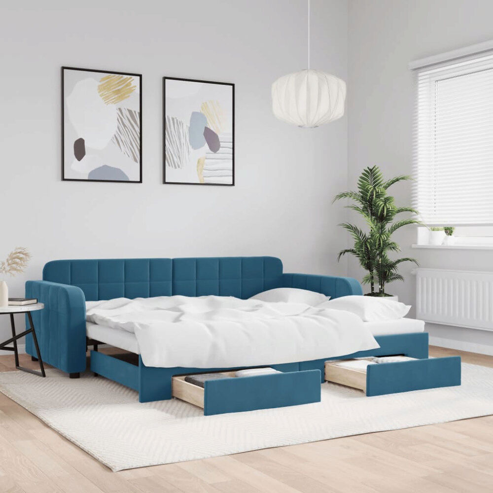 vidaXL Dagbädd utdragbar med lådor blå 90x200 cm sammet
