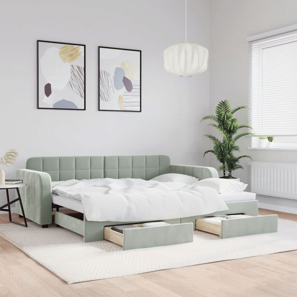 vidaXL Dagbädd utdragbar med lådor ljusgrå 90x200 cm sammet
