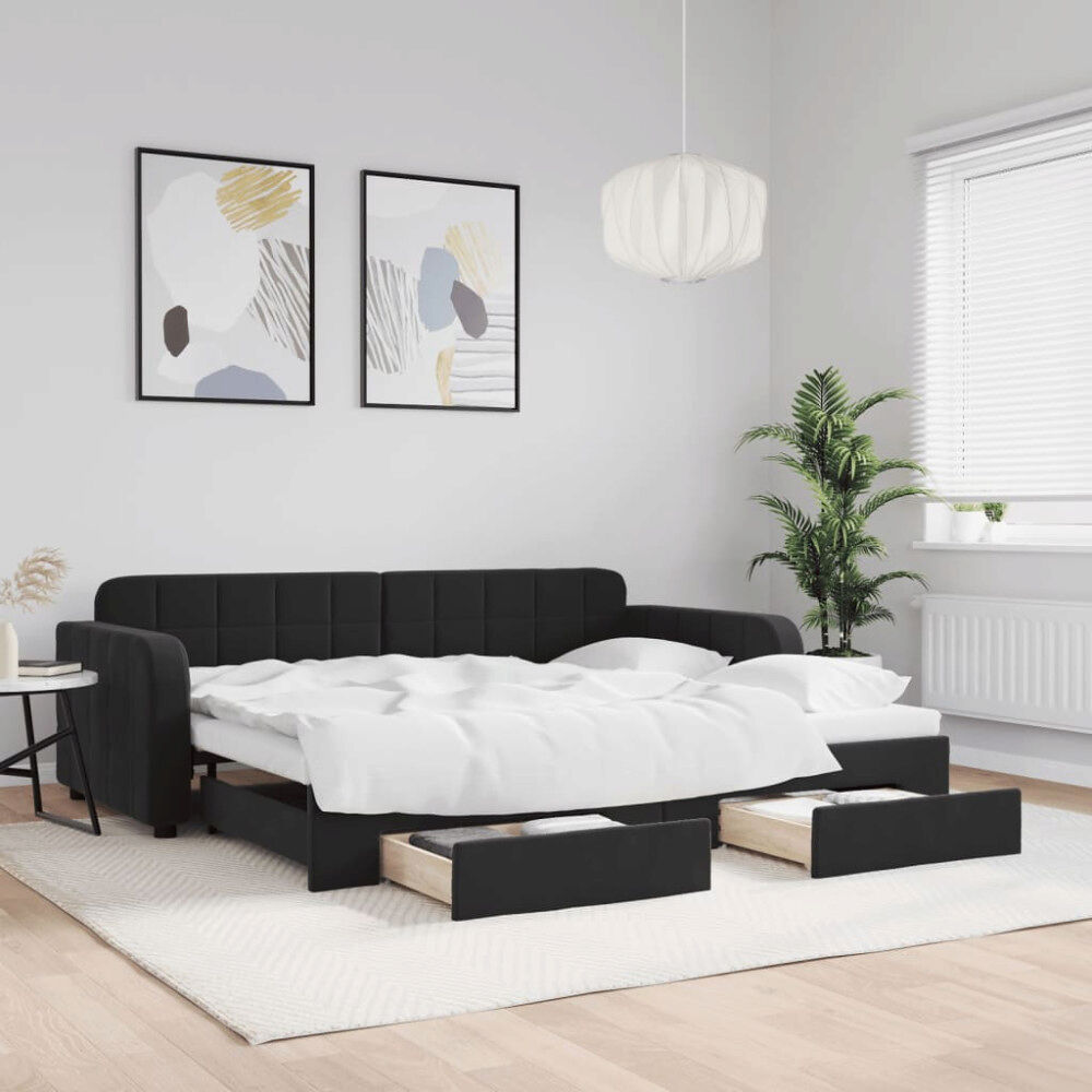 vidaXL Dagbädd utdragbar med lådor svart 90x200 cm sammet