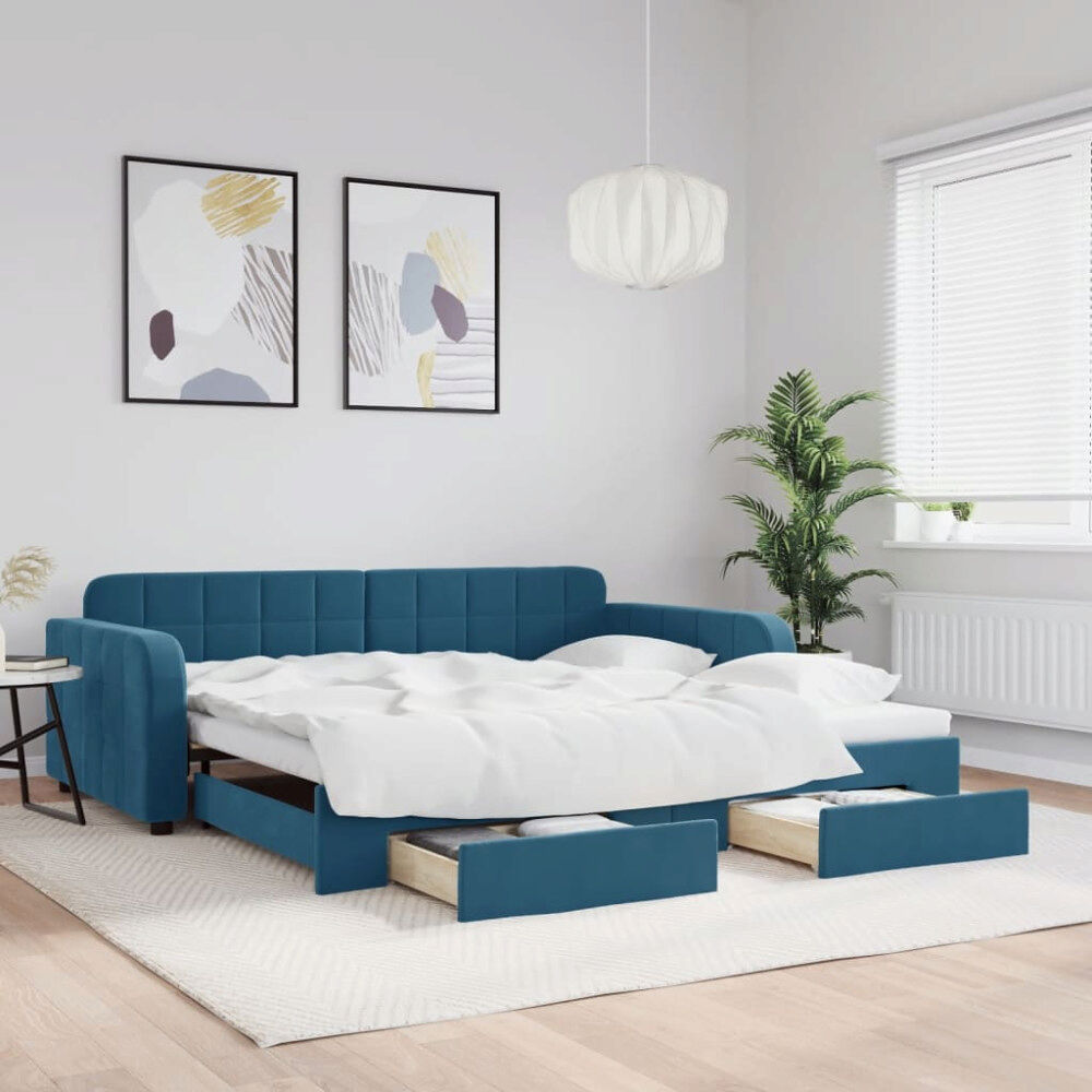 vidaXL Dagbädd utdragbar med lådor blå 100x200 cm sammet