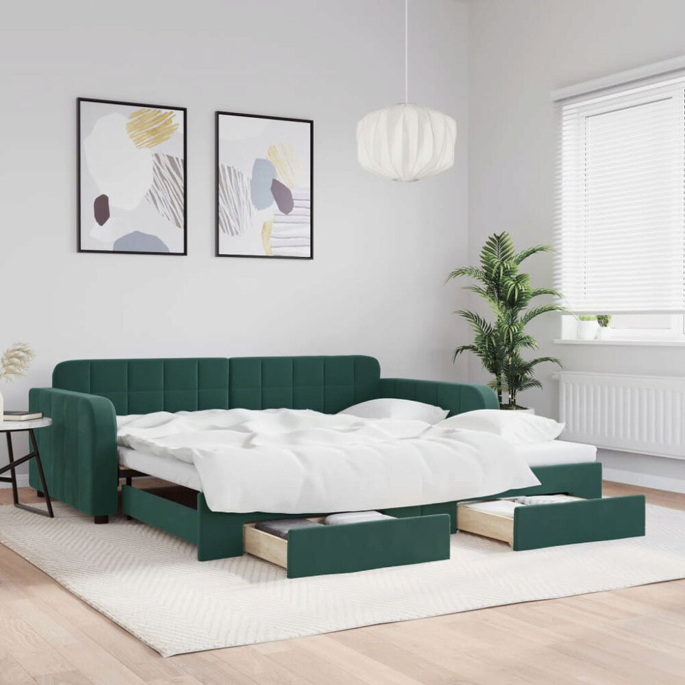 vidaXL Dagbädd utdragbar med lådor mörkgrön 100x200 cm sammet