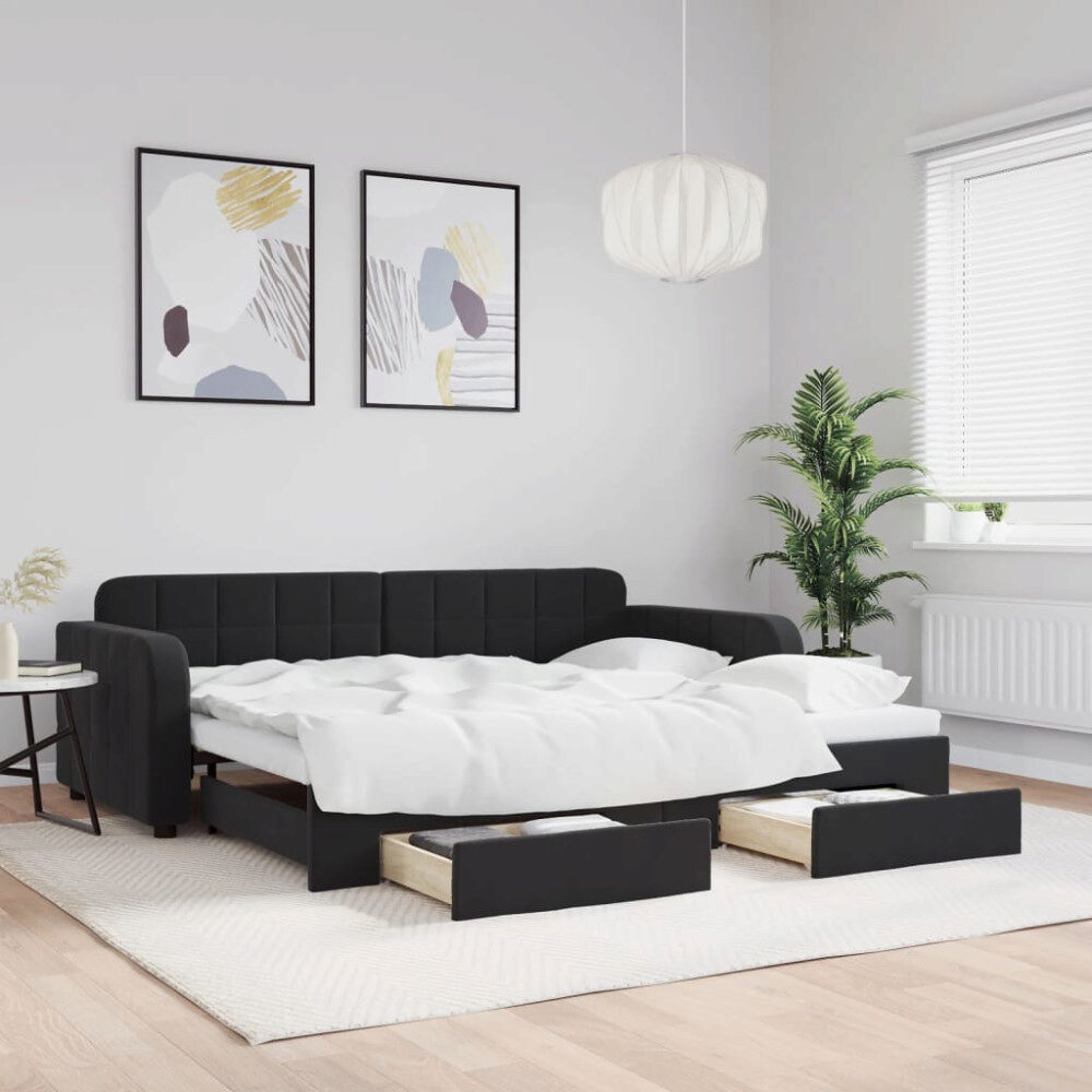 vidaXL Dagbädd utdragbar med lådor svart 90x190 cm sammet