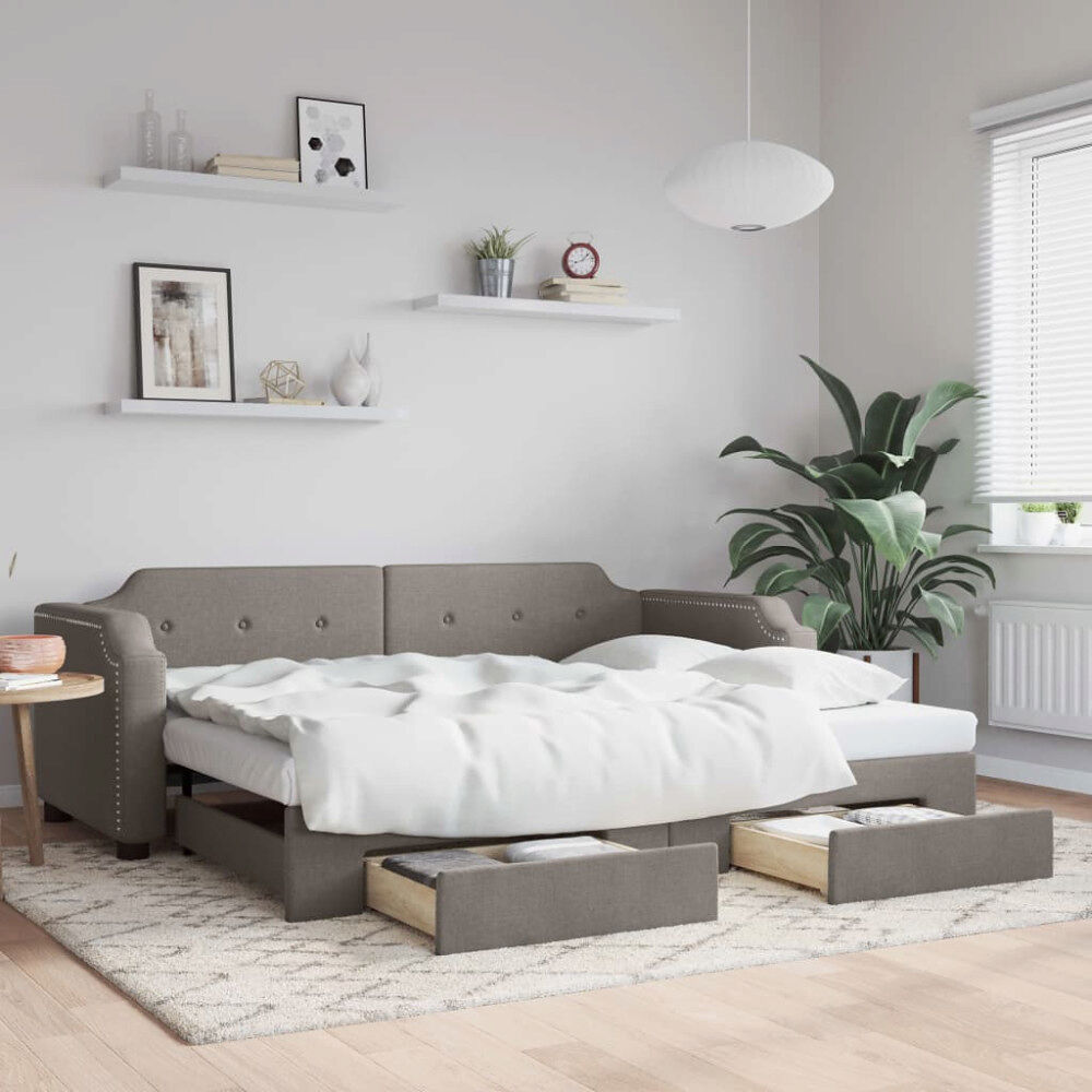 vidaXL Dagbädd utdragbar med lådor taupe 80x200 cm tyg