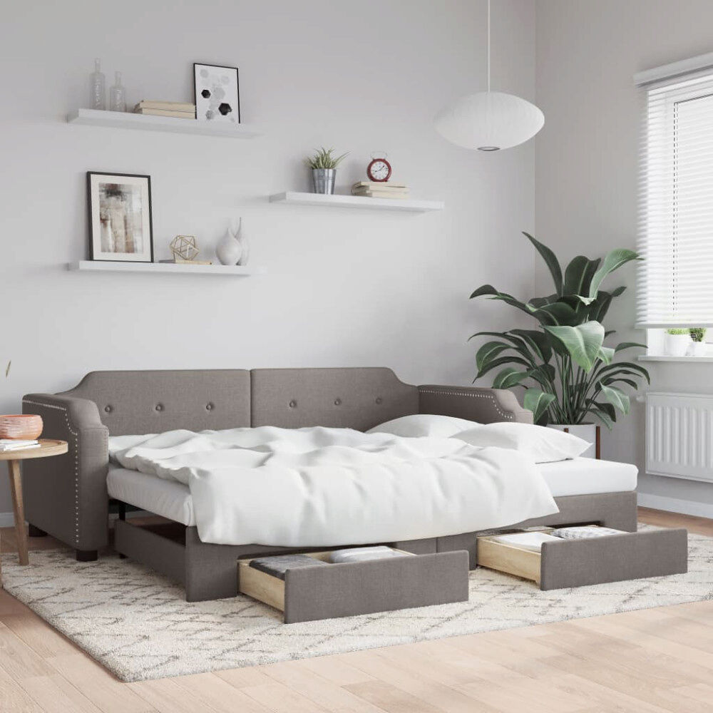 vidaXL Dagbädd utdragbar med lådor taupe 100x200 cm tyg