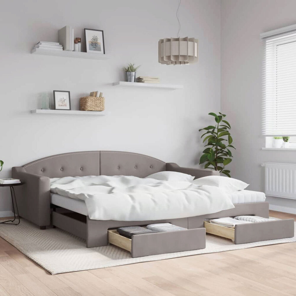 vidaXL Dagbädd utdragbar med lådor taupe 100x200 cm tyg
