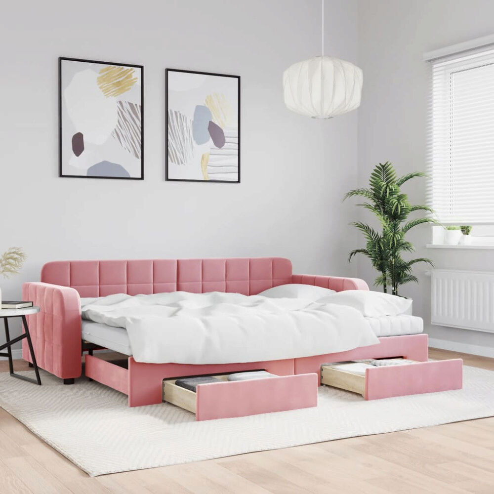 vidaXL Dagbädd utdragbar med lådor rosa 80x200 cm sammet