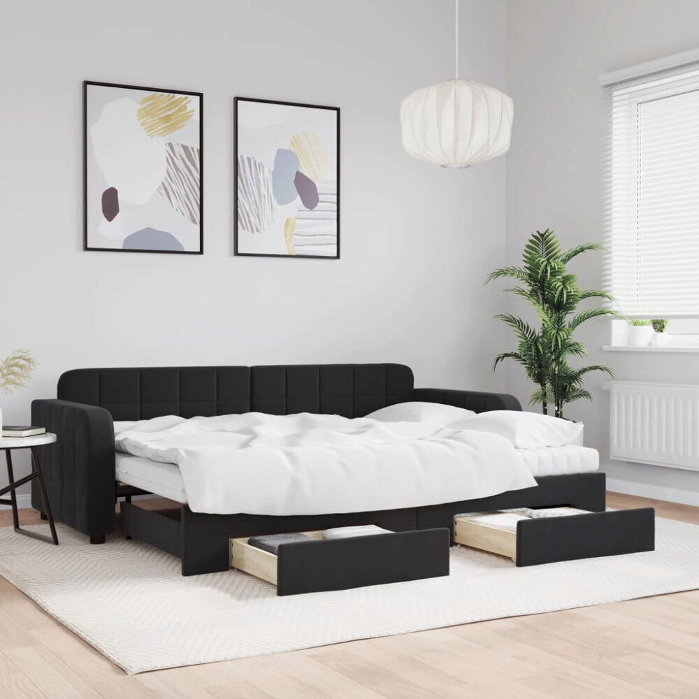 vidaXL Dagbädd utdragbar med lådor svart 80x200 cm sammet