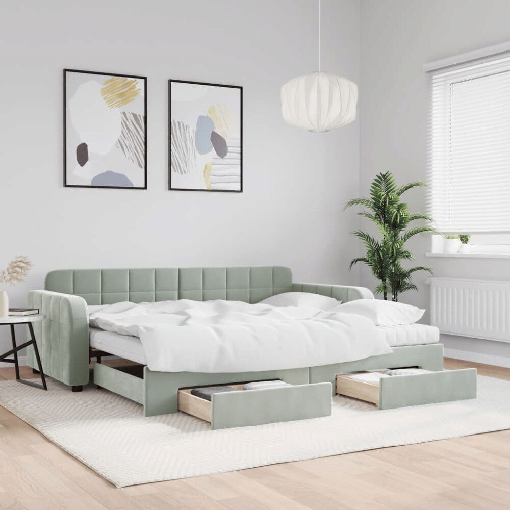 vidaXL Dagbädd utdragbar med lådor ljusgrå 90x200 cm sammet