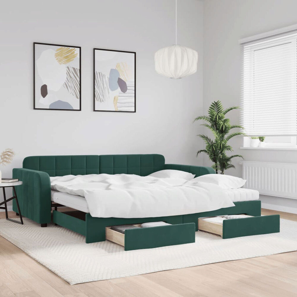vidaXL Dagbädd utdragbar med lådor mörkgrön 100x200 cm sammet