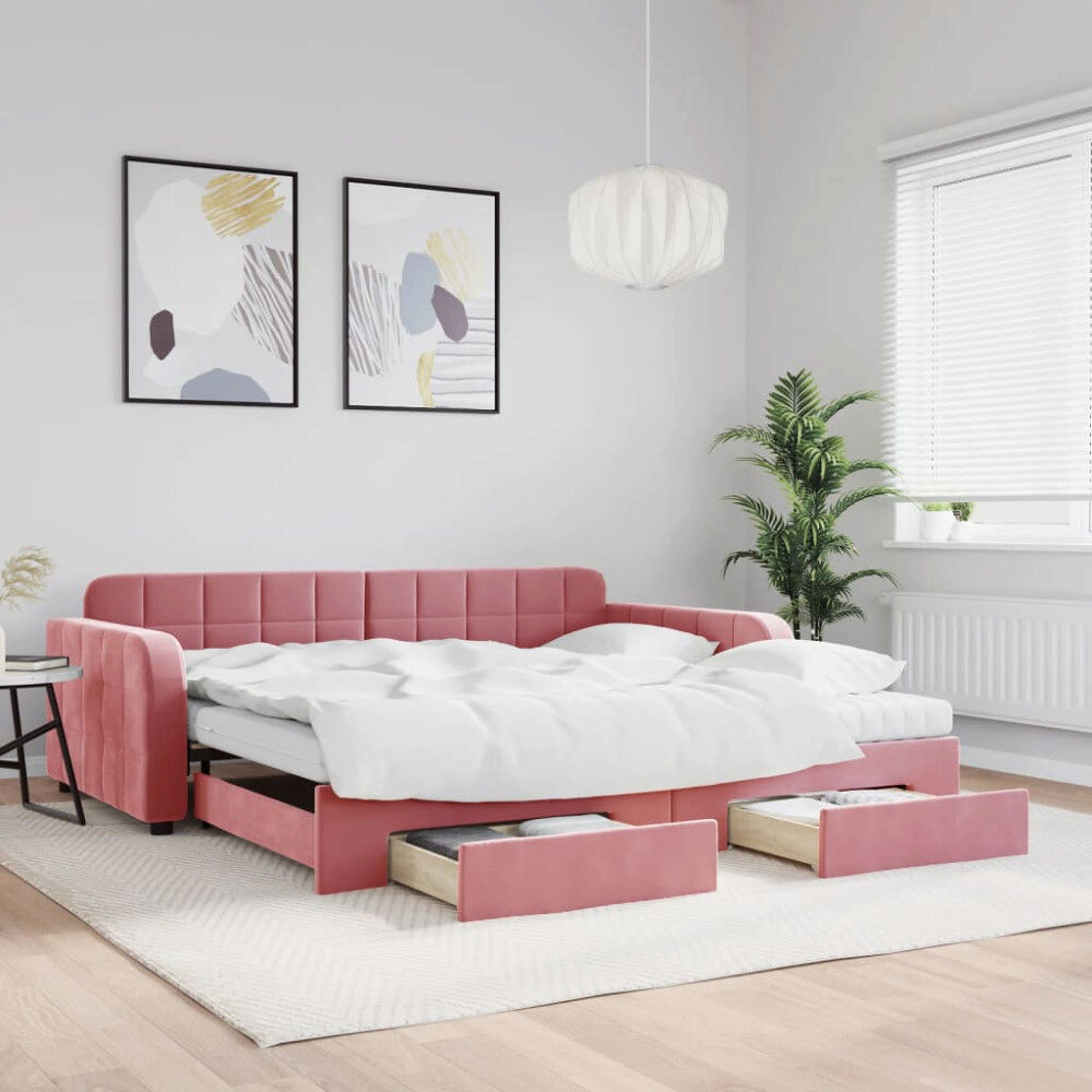 vidaXL Dagbädd utdragbar med lådor rosa 100x200 cm sammet