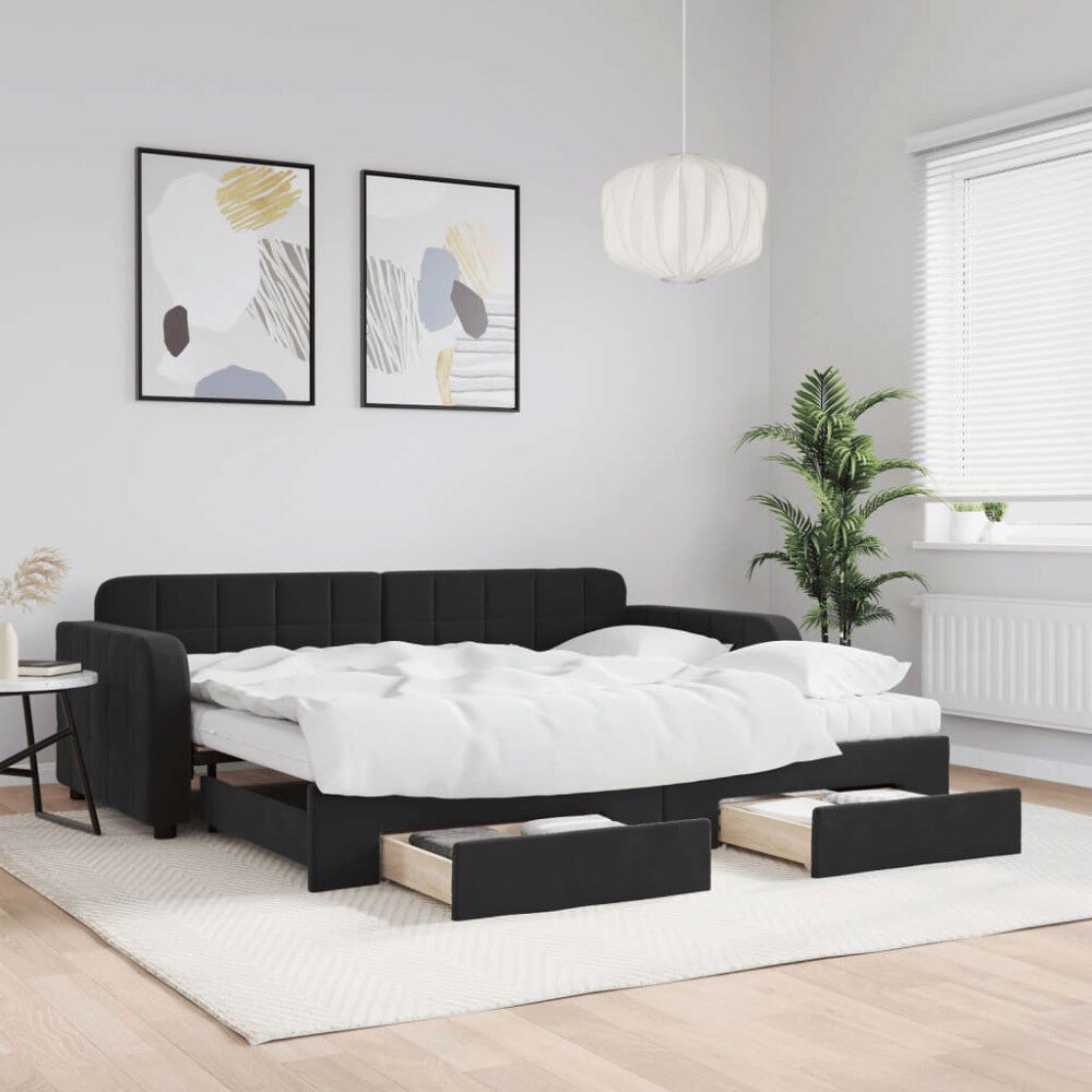 vidaXL Dagbädd utdragbar med lådor svart 90x190 cm sammet