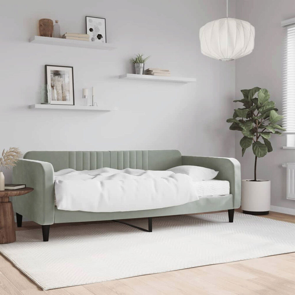 vidaXL Dagbädd med madrass ljusgrå 90x190 cm sammet
