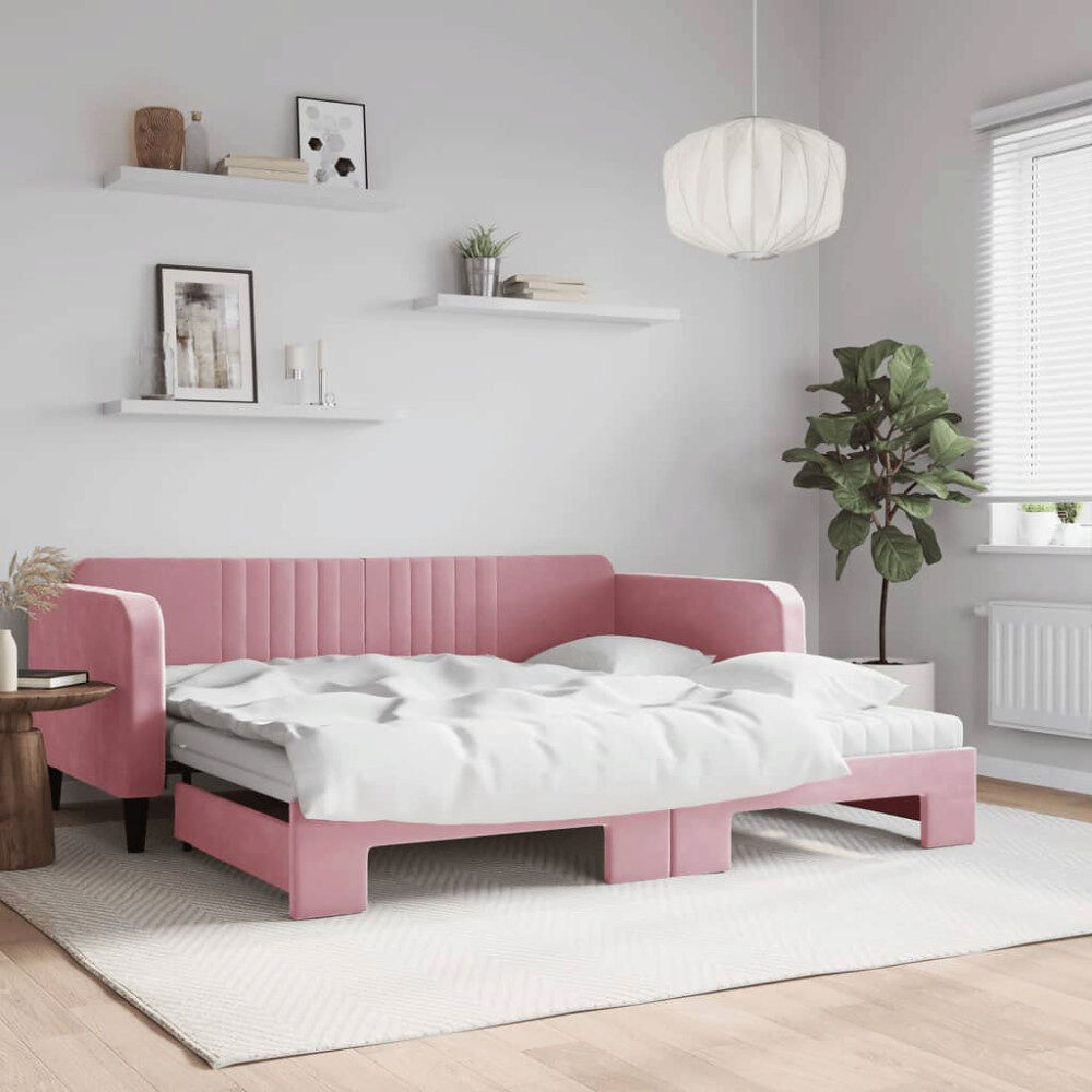 vidaXL Dagbädd utdragbar och madrasser rosa 100x200 cm sammet