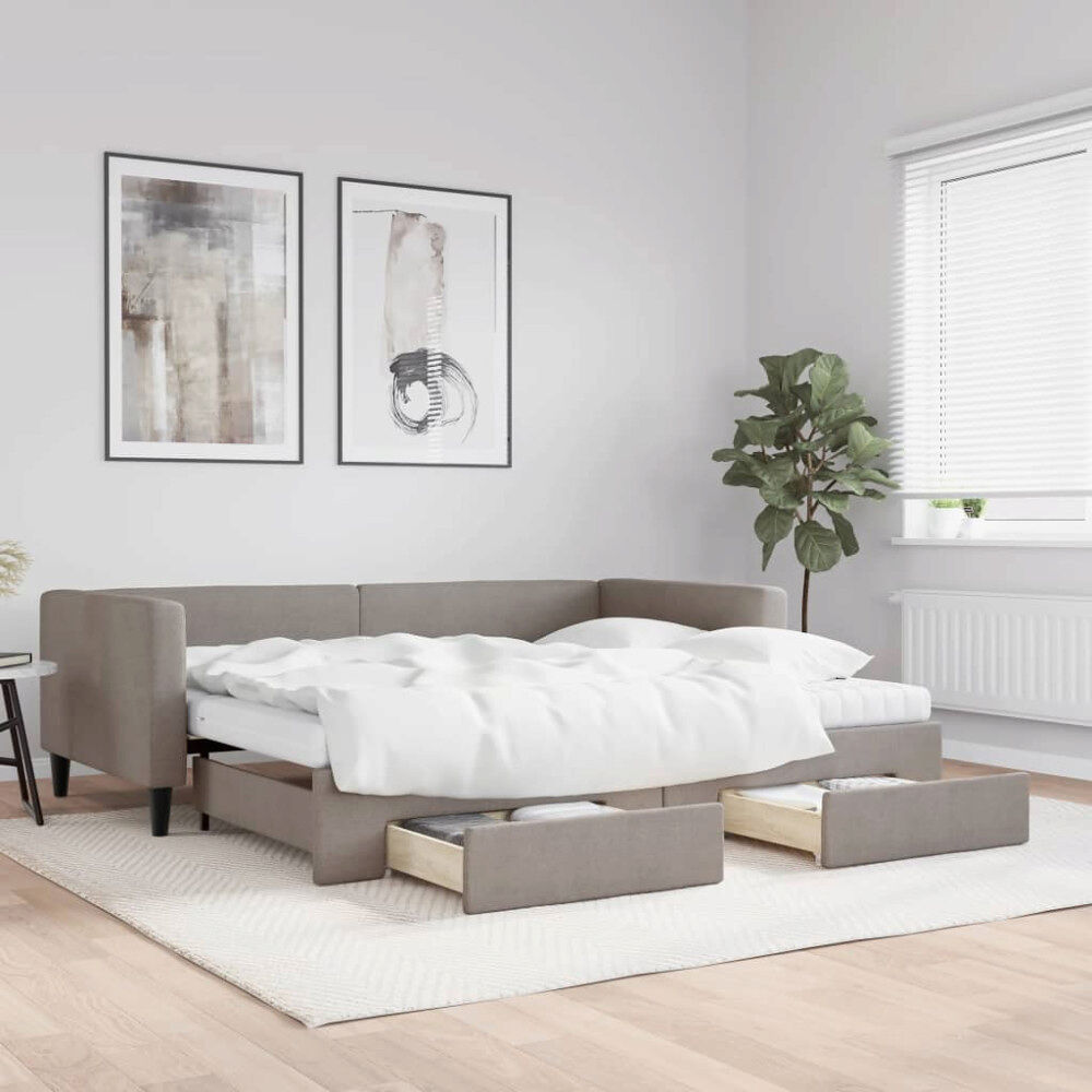 vidaXL Dagbädd utdragbar med lådor taupe 90x200 cm tyg