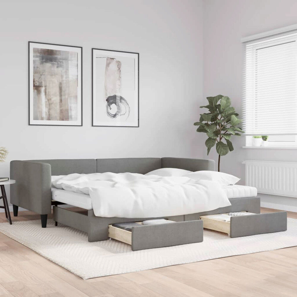 vidaXL Dagbädd utdragbar med lådor mörkgrå 100x200 cm tyg