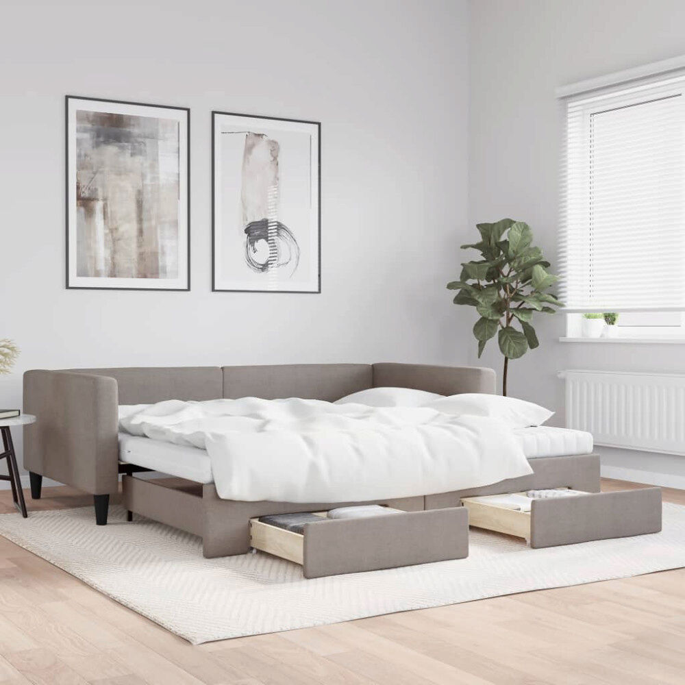 vidaXL Dagbädd utdragbar med lådor taupe 100x200 cm tyg